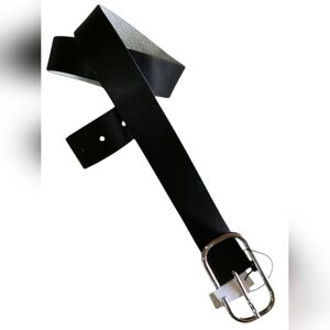 White House Black Market Black Leather Belt Silver Buckle NWT Size M